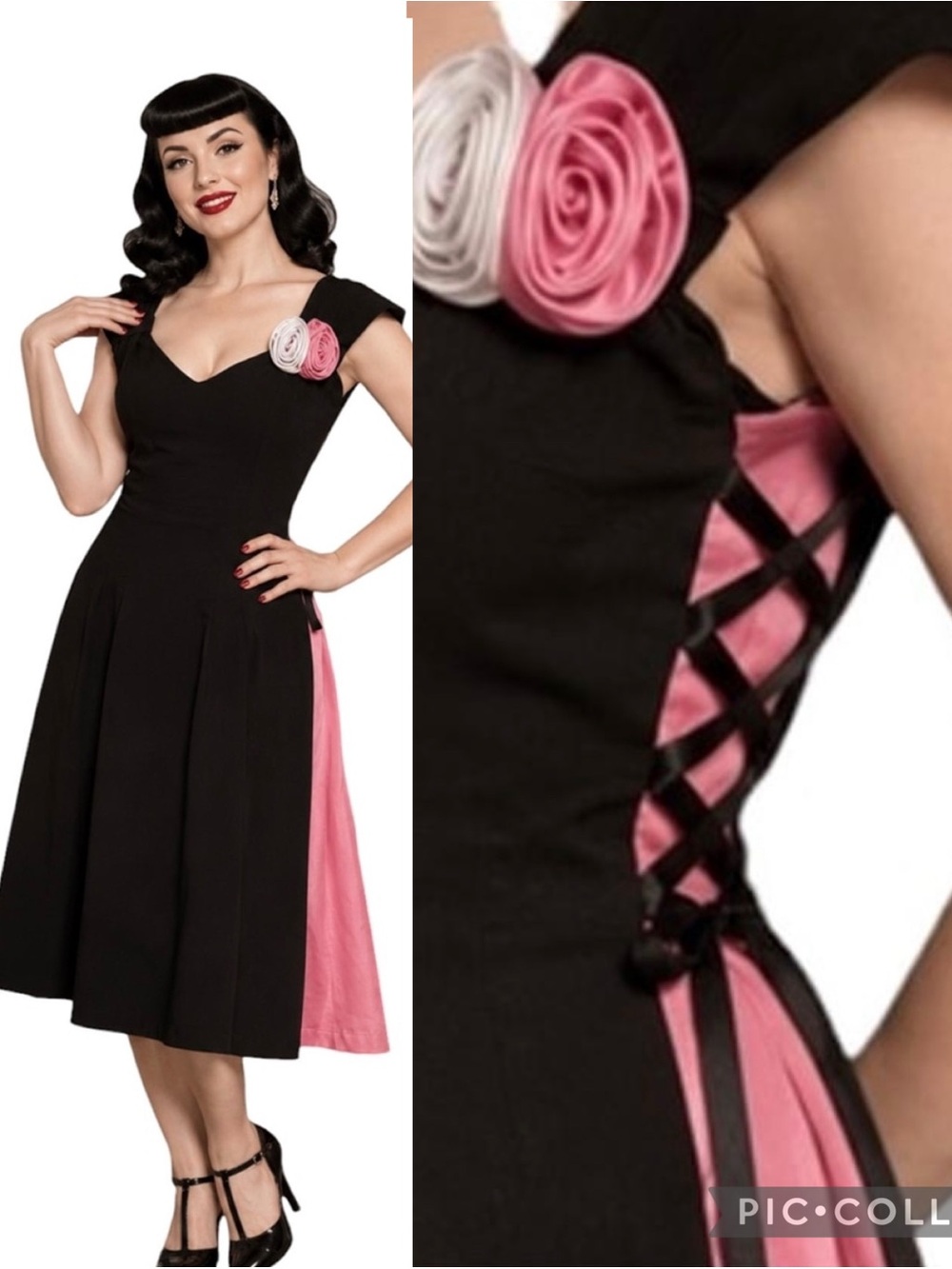 Bettie Page by Tatyana Retro Side Effects Pink Satin Panel Ribbon Dress size XXL